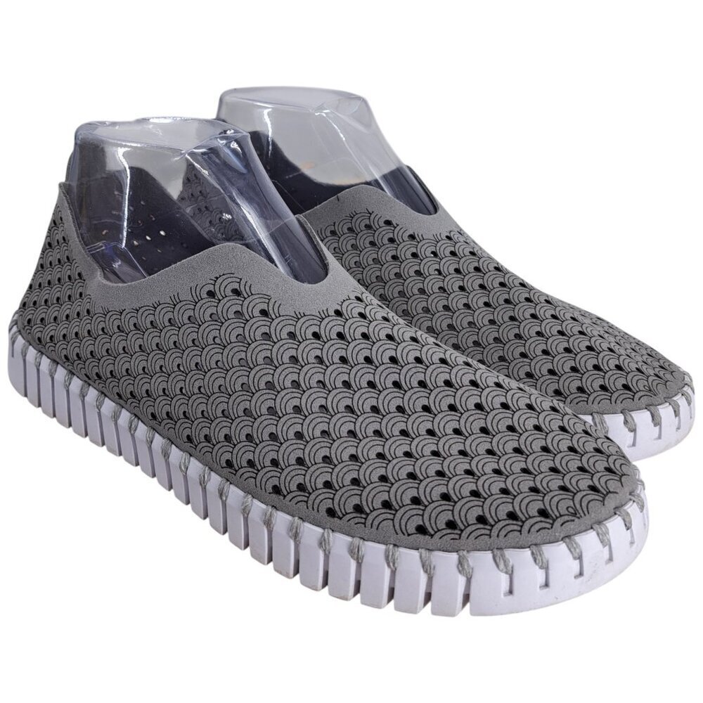 Ilse Jacobsen Tulip Slip On Gray Perforated Comfort Shoes Size 39 US 8.5-9 Flat